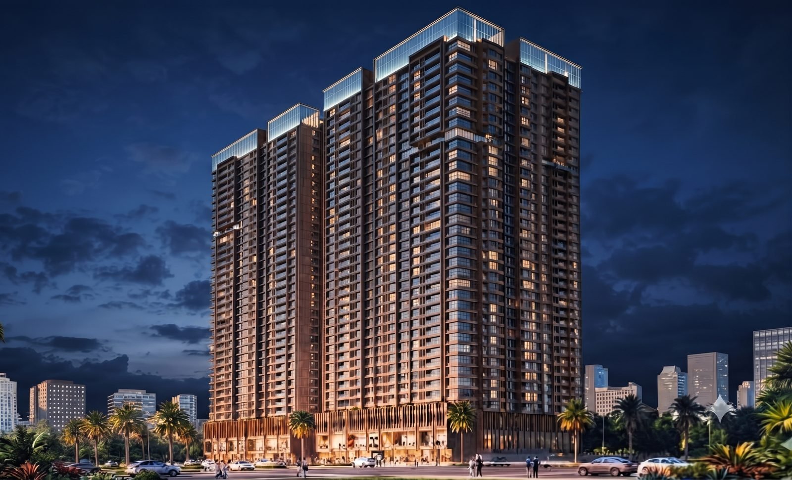 Bellevue 9 Virar West G+37 tower elevation at night